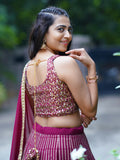 Dazzling Magenta Sequins Georgette Engagement Wear Lehenga Choli - Zeel Clothing