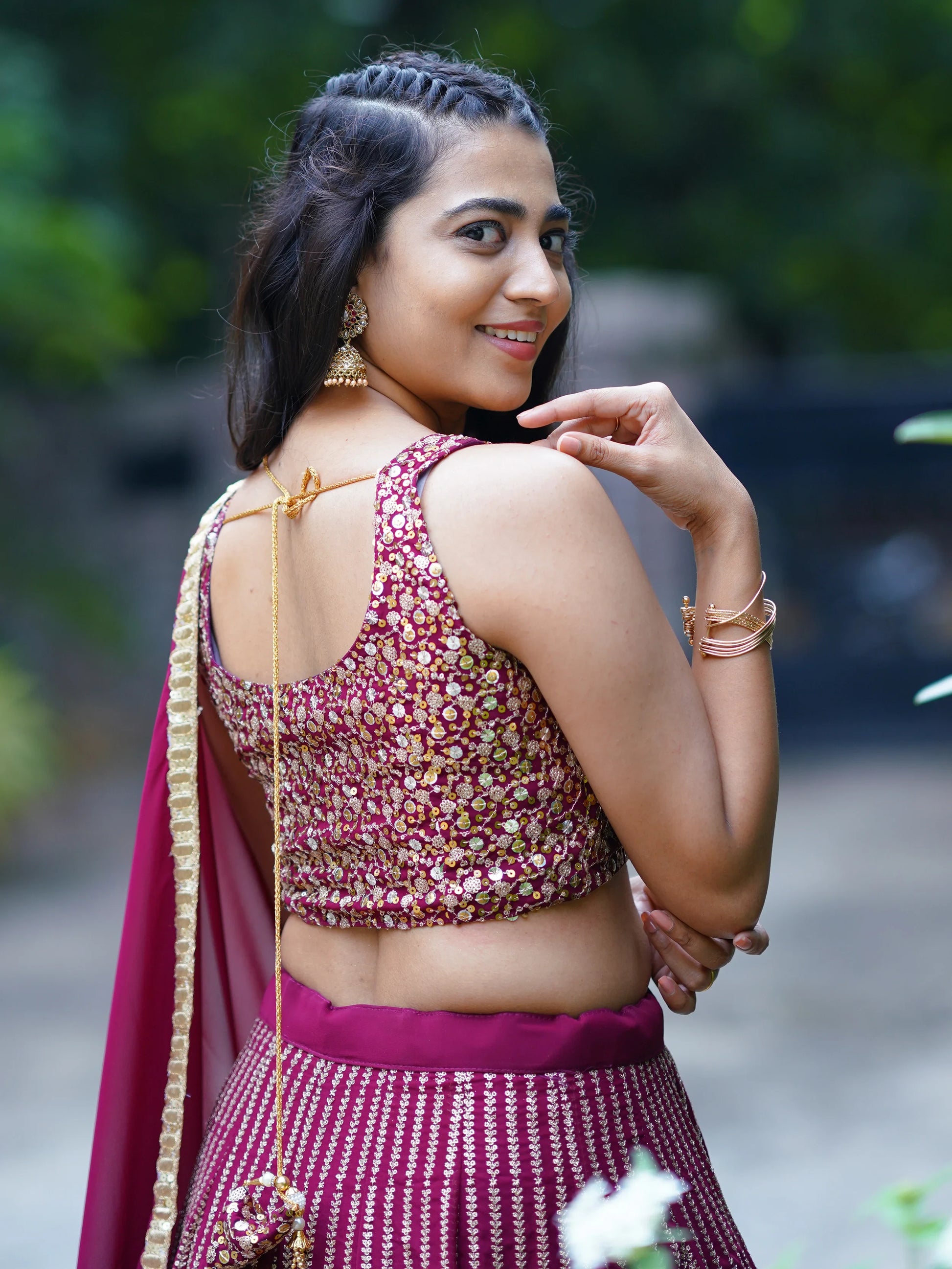 Dazzling Magenta Sequins Georgette Engagement Wear Lehenga Choli - Zeel Clothing