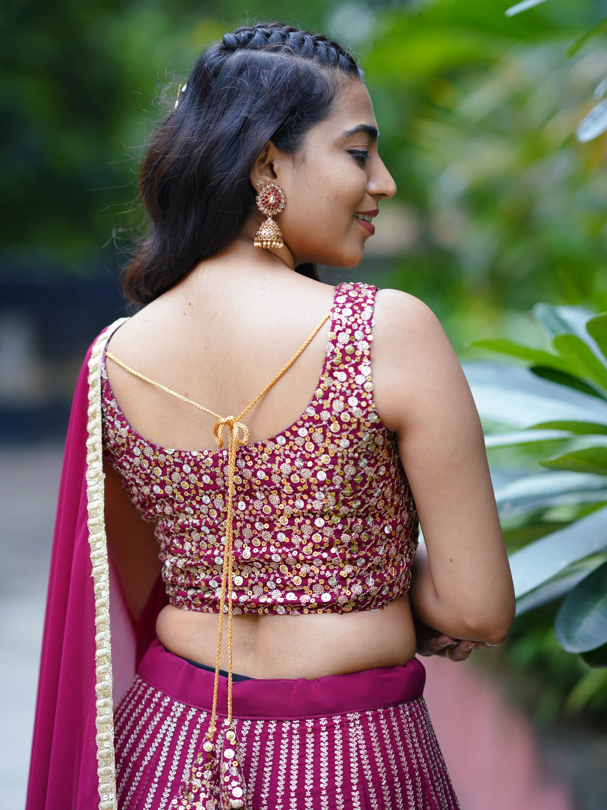 Dazzling Magenta Sequins Georgette Engagement Wear Lehenga Choli - Zeel Clothing