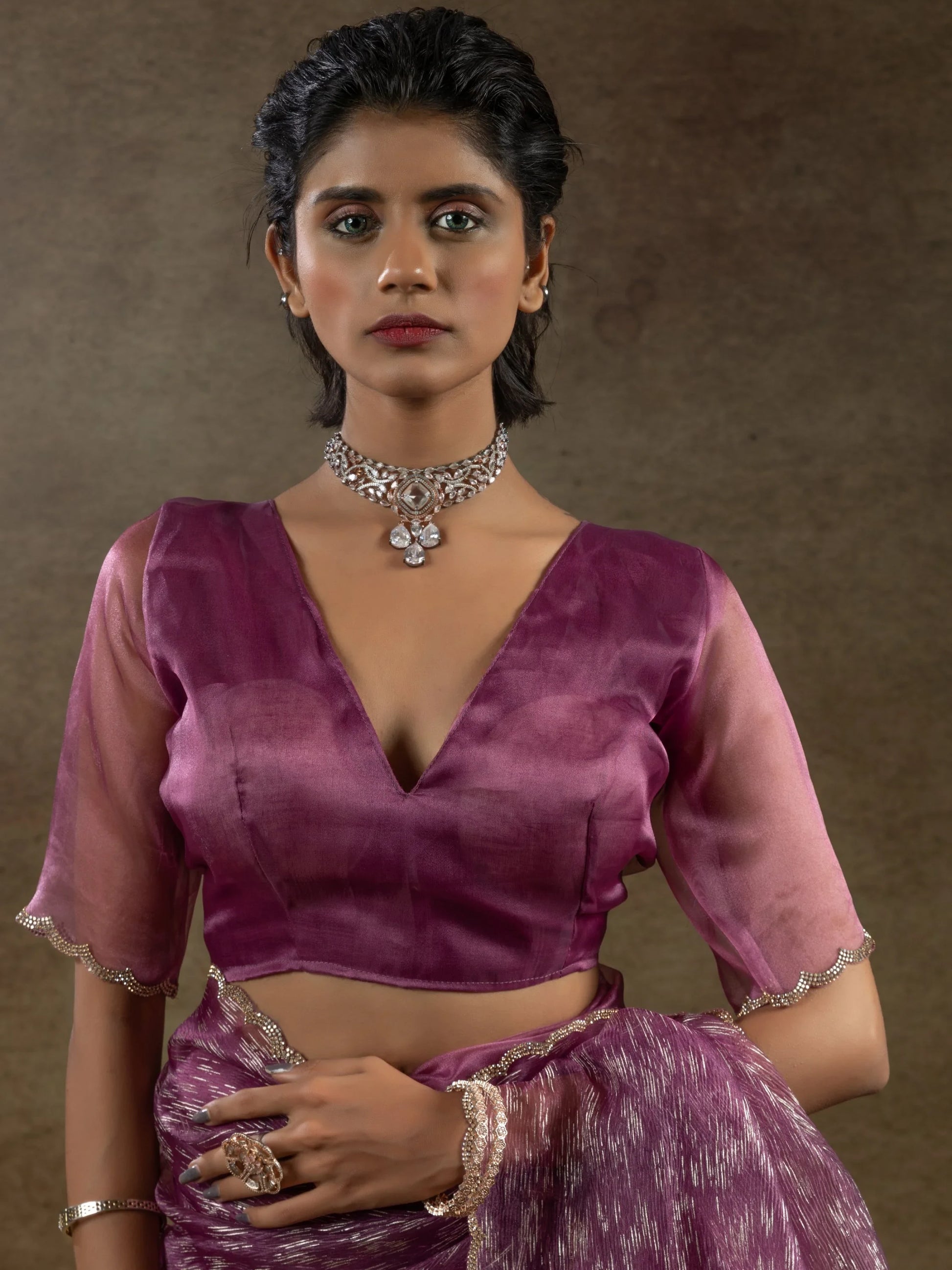 Dazzling Magenta Zari Weaving Organza Bollywood Pre-Stitched Saree With Blouse - Zeel Clothing