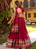 Dazzling Maroon Zari Weaving Chanderi Traditional Half Saree Lehenga With Dupatta
