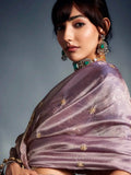 Dazzling Mauve Heavy Embroidered Organza Reception Wear Saree - Zeel Clothing