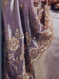 Dazzling Mauve Heavy Embroidered Organza Reception Wear Saree - Zeel Clothing