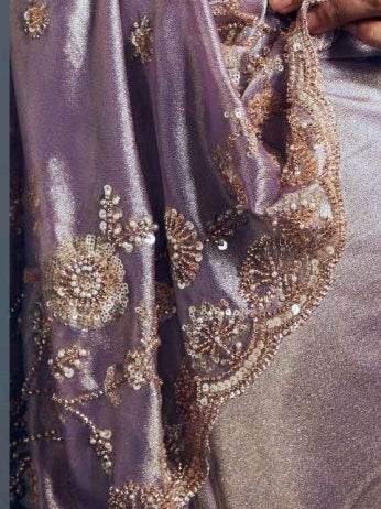 Dazzling Mauve Heavy Embroidered Organza Reception Wear Saree - Zeel Clothing