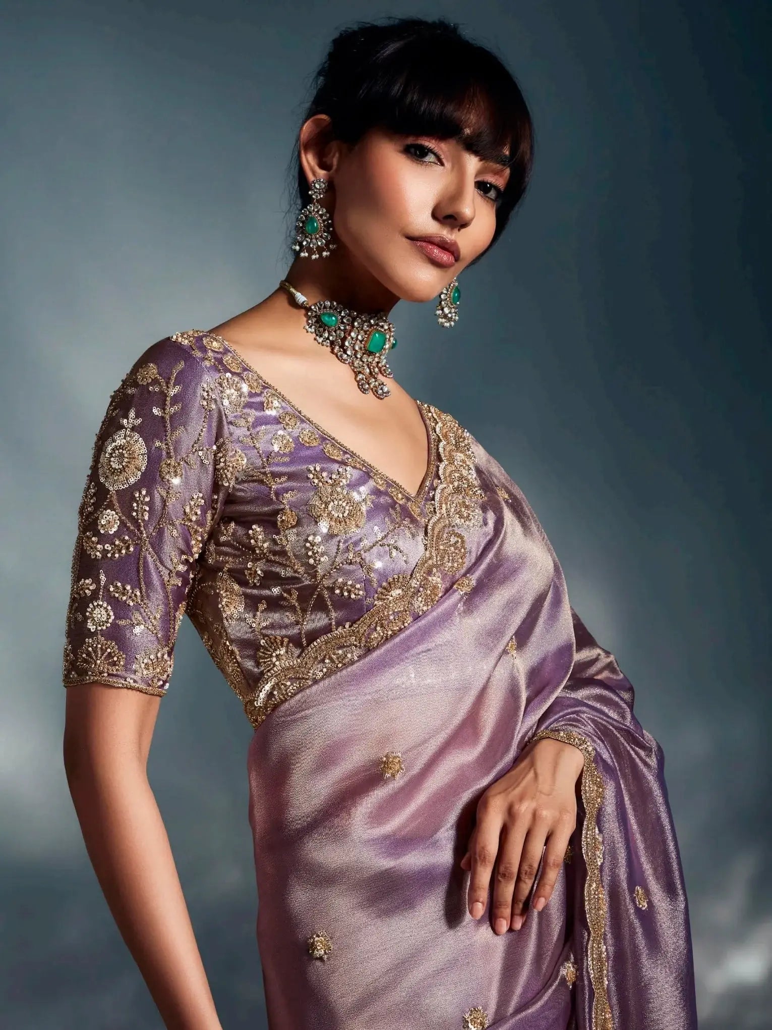 Dazzling Mauve Heavy Embroidered Organza Reception Wear Saree - Zeel Clothing