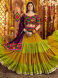 Dazzling Multi-Color Thread Work Cotton Navratri Wear Lehenga Choli With Dupatta - Zeel Clothing
