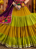 Dazzling Multi-Color Thread Work Cotton Navratri Wear Lehenga Choli With Dupatta - Zeel Clothing