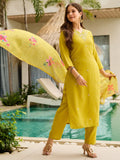 Dazzling Mustard Yellow Zari Embroidery Rayon Haldi Wear Pant Suit - Zeel Clothing