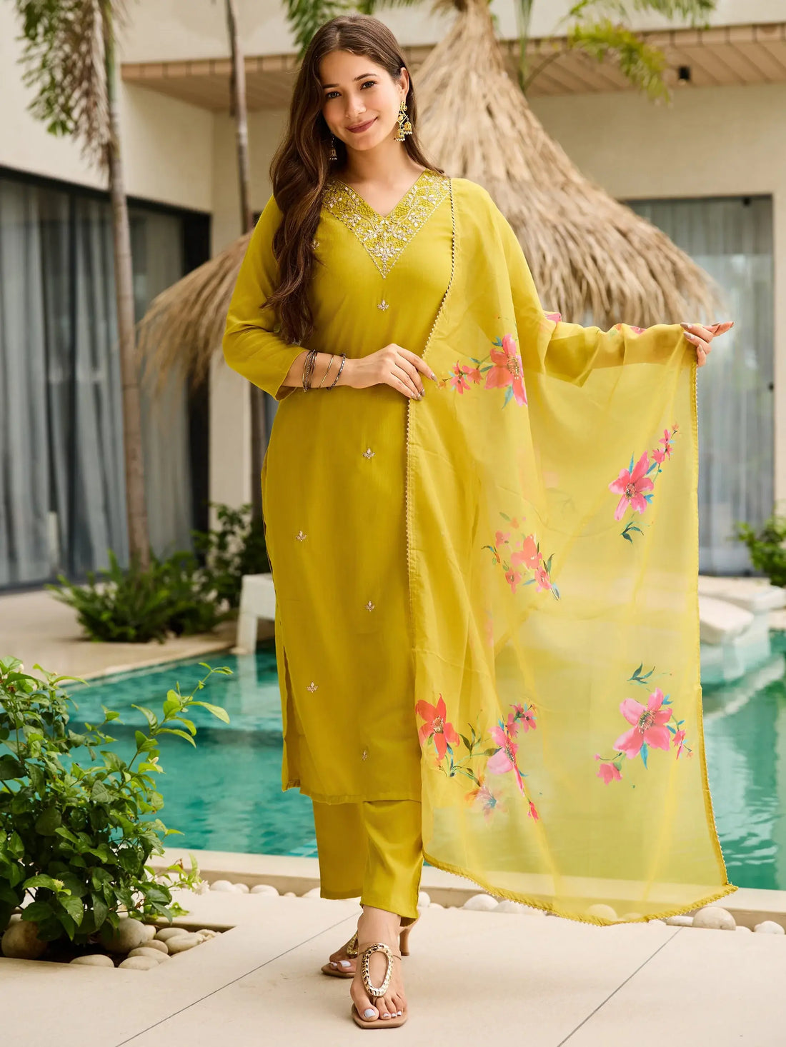 Dazzling Mustard Yellow Zari Embroidery Rayon Haldi Wear Pant Suit - Zeel Clothing