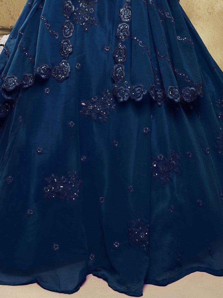 Dazzling Navy Blue Embroidered Georgette Wedding Wear Lehenga Choli - Zeel Clothing