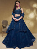 Dazzling Navy Blue Embroidered Georgette Wedding Wear Lehenga Choli - Zeel Clothing