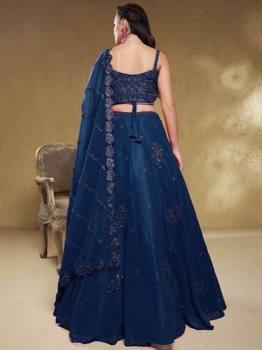 Dazzling Navy Blue Embroidered Georgette Wedding Wear Lehenga Choli - Zeel Clothing