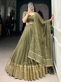 Dazzling Olive Green Chanderi Function Wear Lehenga Choli With Dupatta - Zeel Clothing