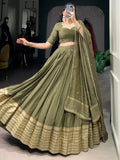 Dazzling Olive Green Chanderi Function Wear Lehenga Choli With Dupatta - Zeel Clothing