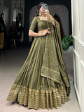 Dazzling Olive Green Chanderi Function Wear Lehenga Choli With Dupatta - Zeel Clothing