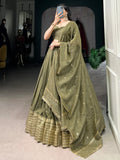 Dazzling Olive Green Chanderi Function Wear Lehenga Choli With Dupatta - Zeel Clothing