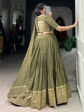 Dazzling Olive Green Chanderi Function Wear Lehenga Choli With Dupatta - Zeel Clothing