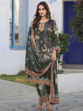 Dazzling Olive Green Digital Print Chinon Festival Wear Palazzo Suit