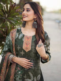 Dazzling Olive Green Digital Print Chinon Festival Wear Palazzo Suit