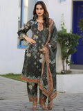 Dazzling Olive Green Digital Print Chinon Festival Wear Palazzo Suit