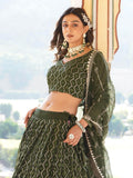 Dazzling Olive Green Sequins Georgette Function Wear Lehenga Choli - Zeel Clothing
