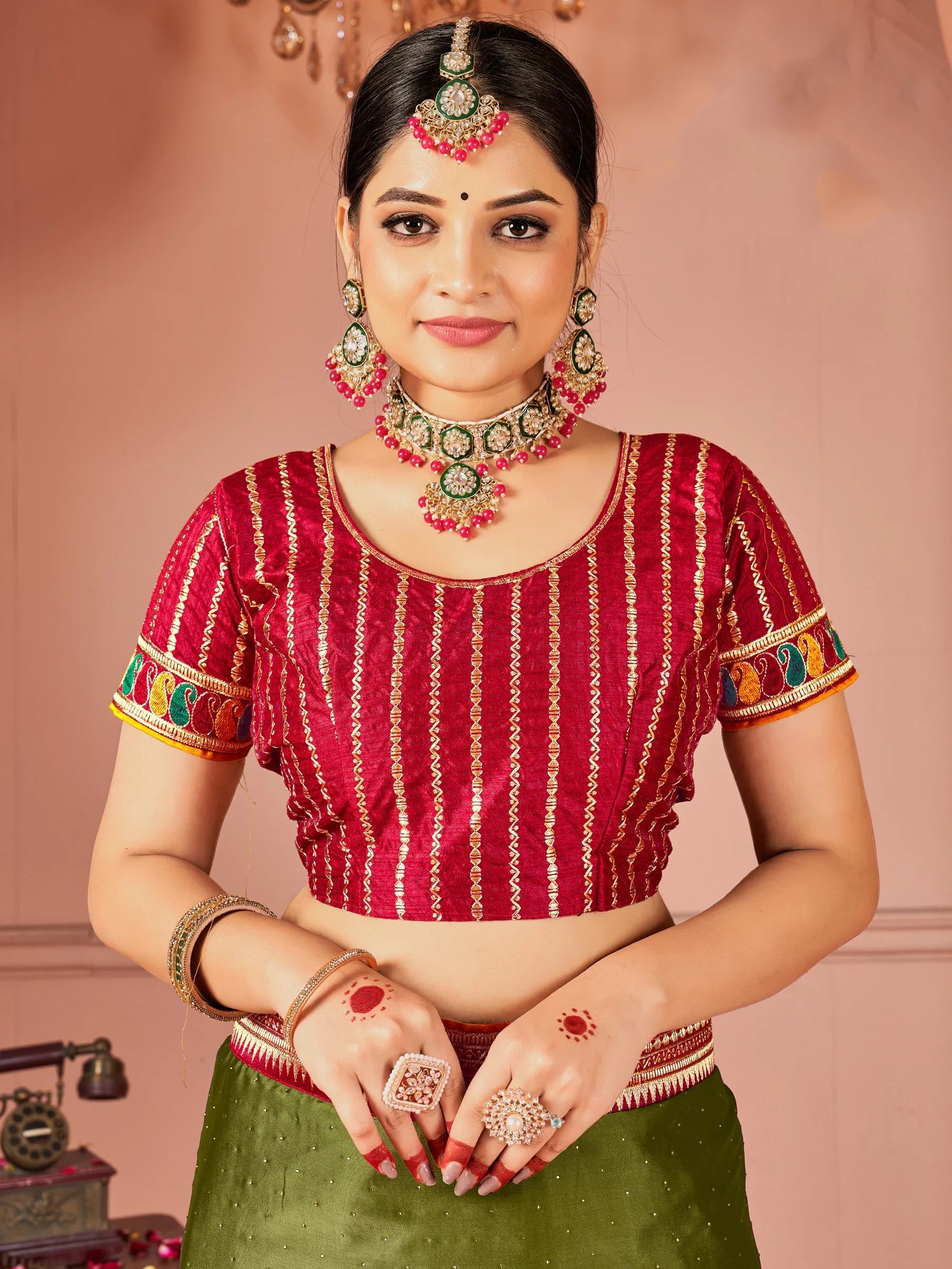 Dazzling Olive Green Swarovski Work Silk Festive Wear Saree With Blouse - Zeel Clothing