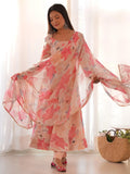Dazzling Peach Floral Printed Georgette Traditional Anarkali Suit - Zeel Clothing