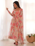 Dazzling Peach Floral Printed Georgette Traditional Anarkali Suit - Zeel Clothing