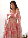 Dazzling Peach Floral Printed Georgette Traditional Anarkali Suit - Zeel Clothing