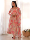 Dazzling Peach Floral Printed Georgette Traditional Anarkali Suit - Zeel Clothing
