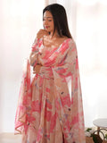 Dazzling Peach Floral Printed Georgette Traditional Anarkali Suit - Zeel Clothing