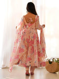 Dazzling Peach Floral Printed Georgette Traditional Anarkali Suit - Zeel Clothing