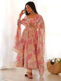 Dazzling Peach Floral Printed Georgette Traditional Anarkali Suit - Zeel Clothing