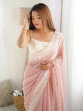 Dazzling Peach Stone Work Georgette Party Wear Saree With Blouse - Zeel Clothing