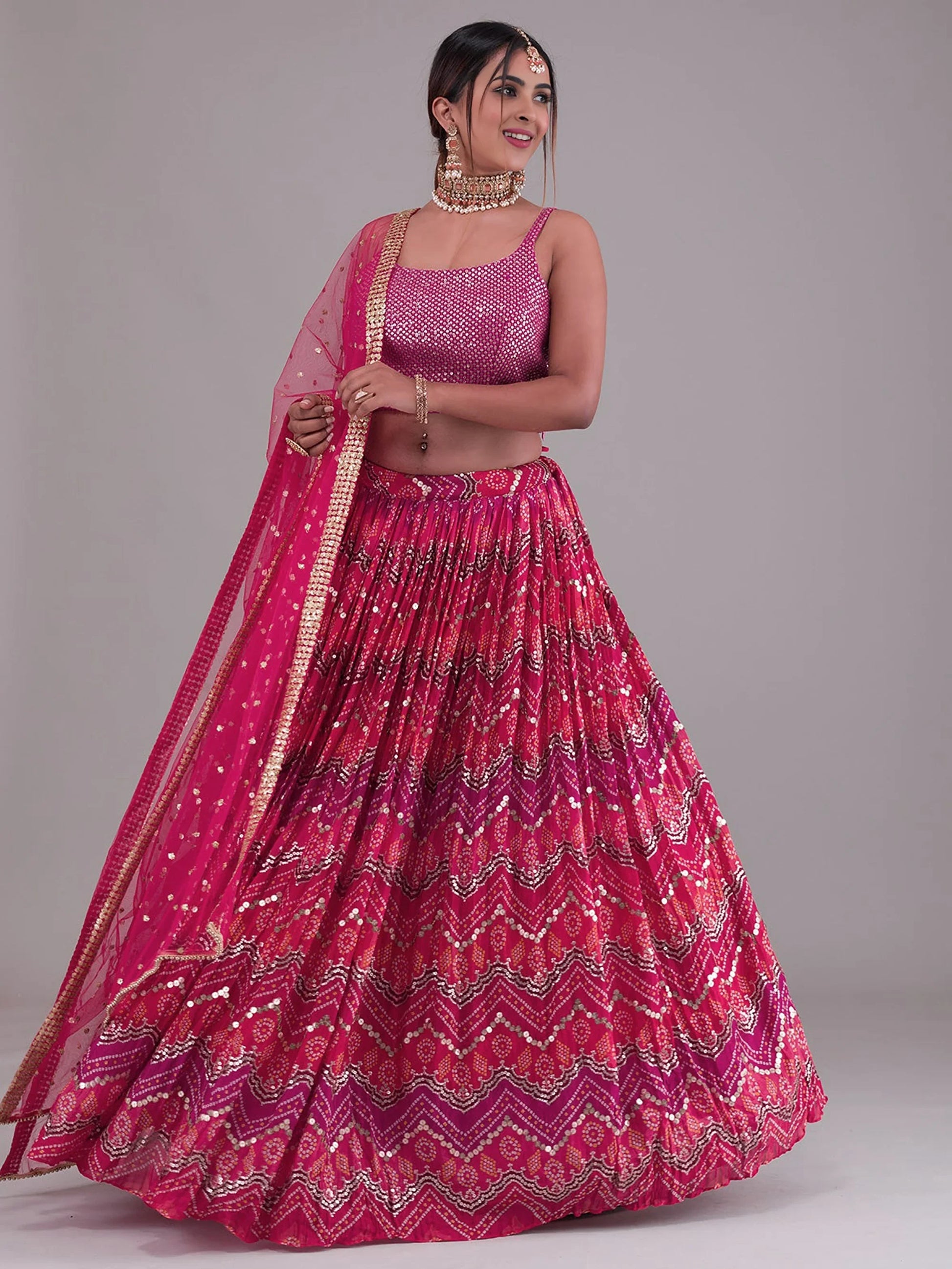 Dazzling Pink Digital Printed Georgette Event Wear Lehenga Choli