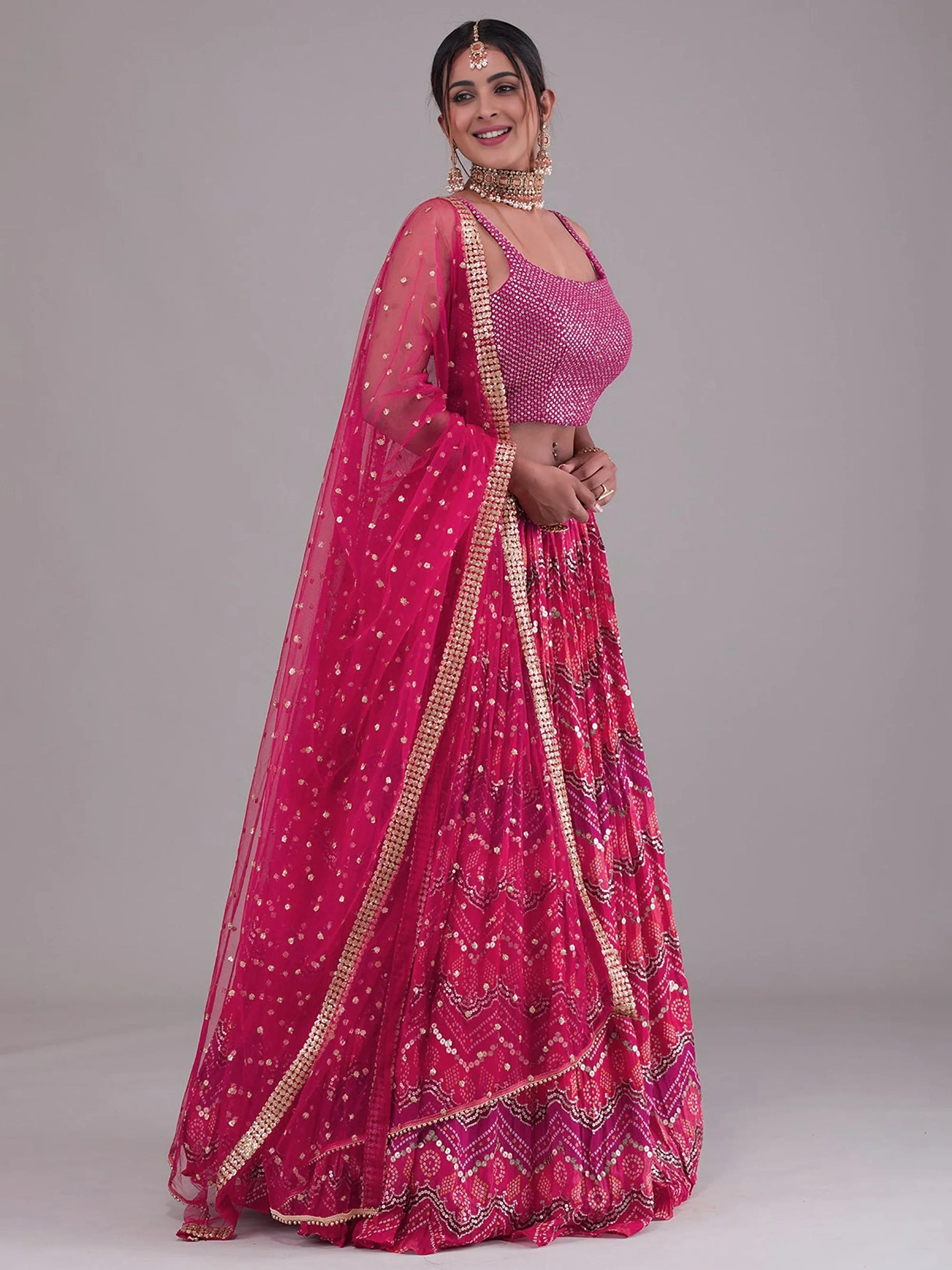 Dazzling Pink Digital Printed Georgette Event Wear Lehenga Choli