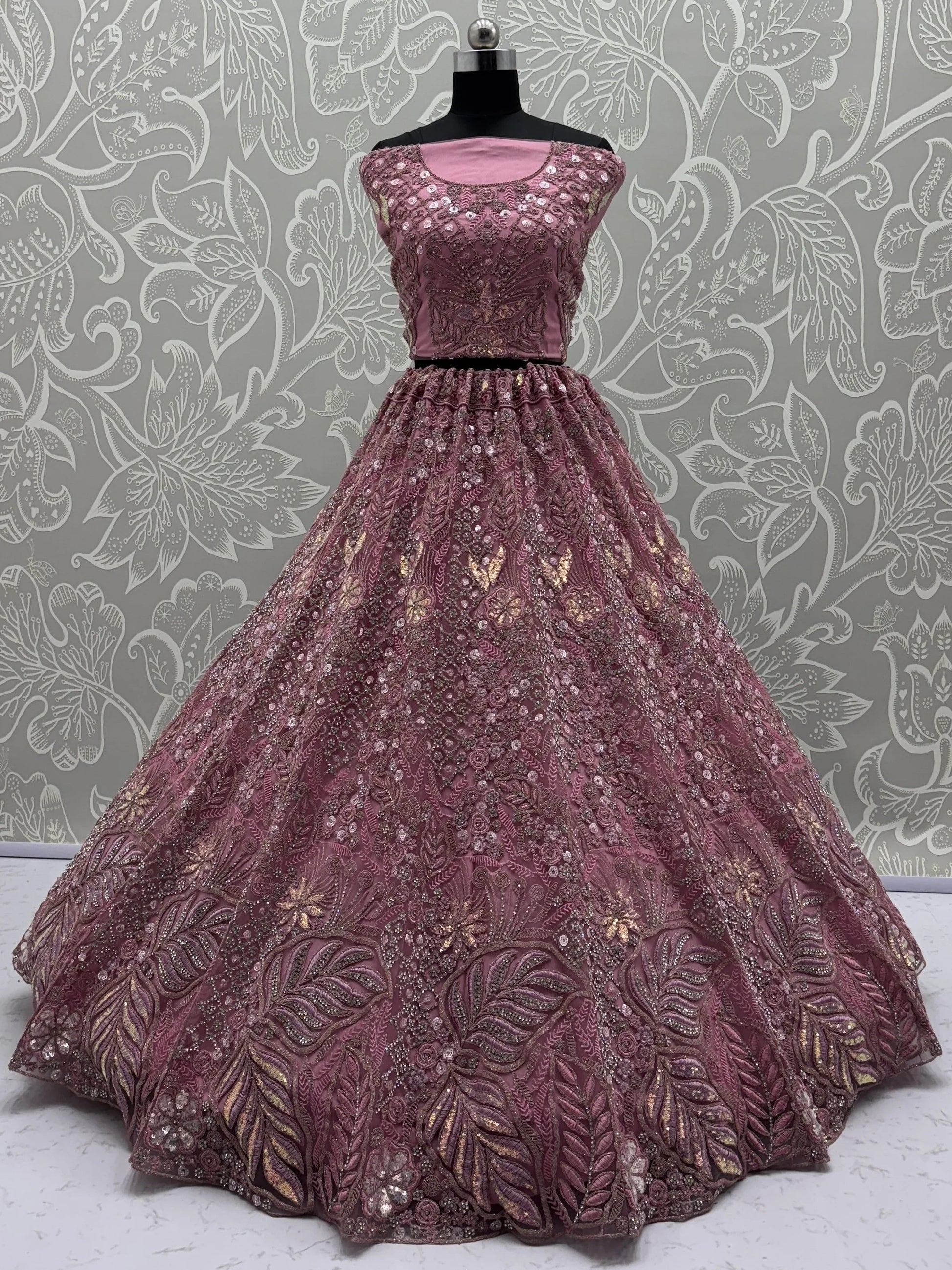 Dazzling Pink Multi Thread Embroidery Net Reception Wear Lehenga Choli - Zeel Clothing