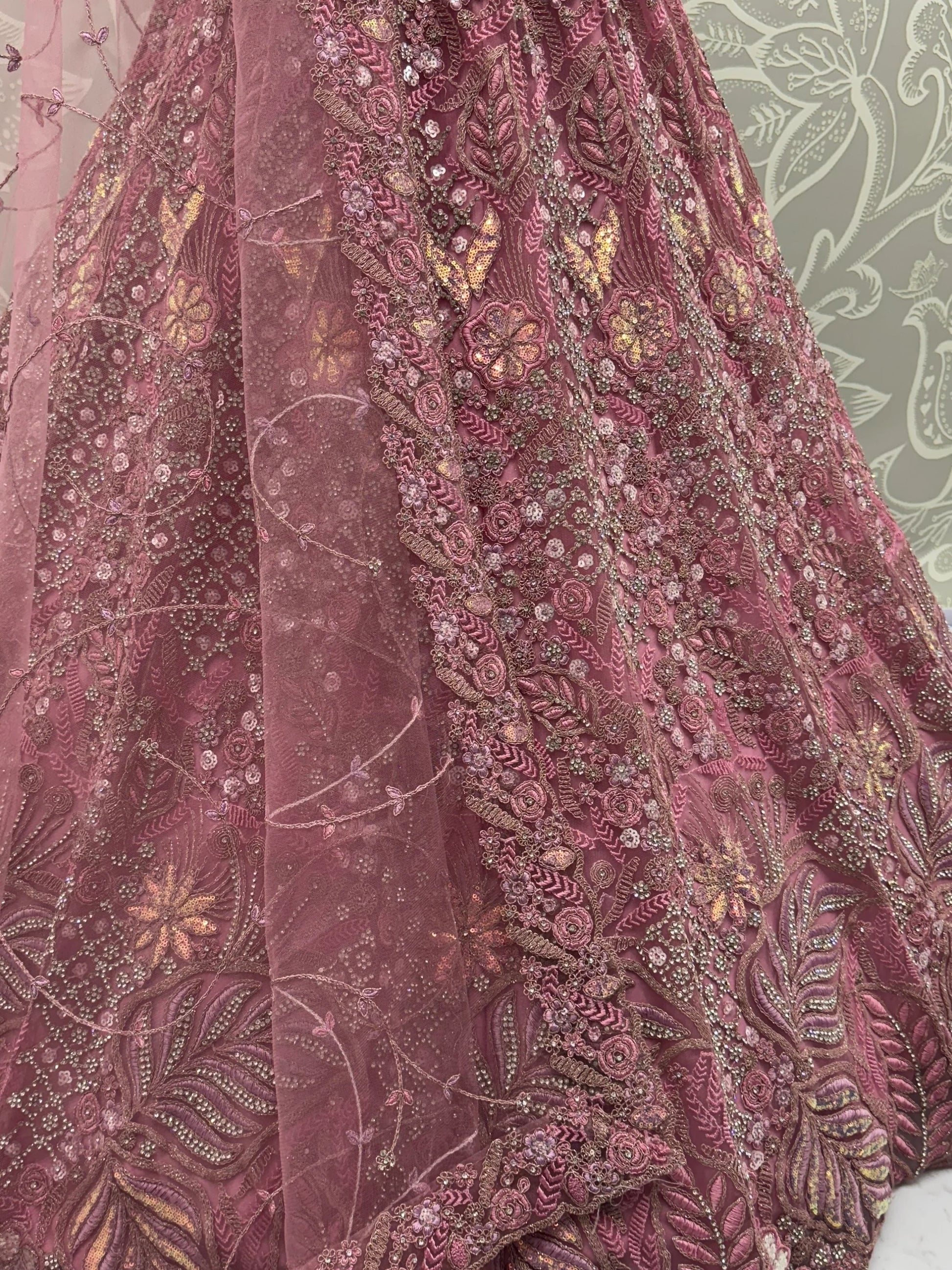 Dazzling Pink Multi Thread Embroidery Net Reception Wear Lehenga Choli - Zeel Clothing