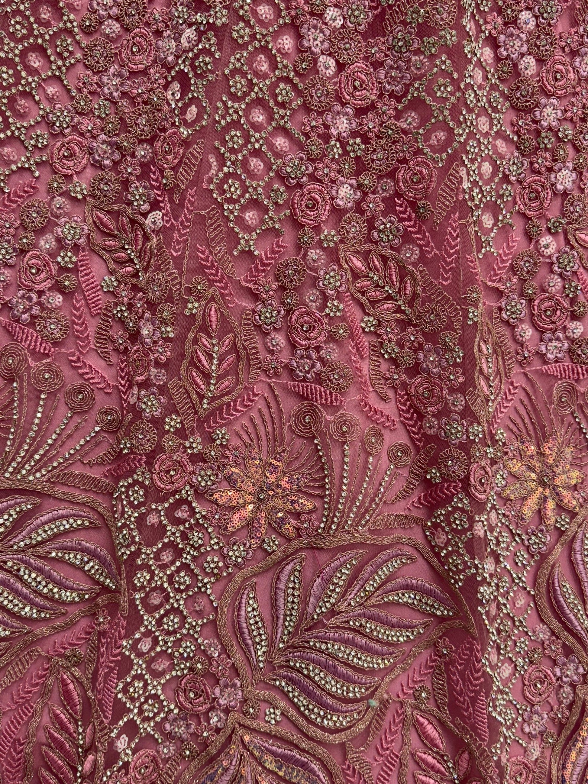 Dazzling Pink Multi Thread Embroidery Net Reception Wear Lehenga Choli - Zeel Clothing