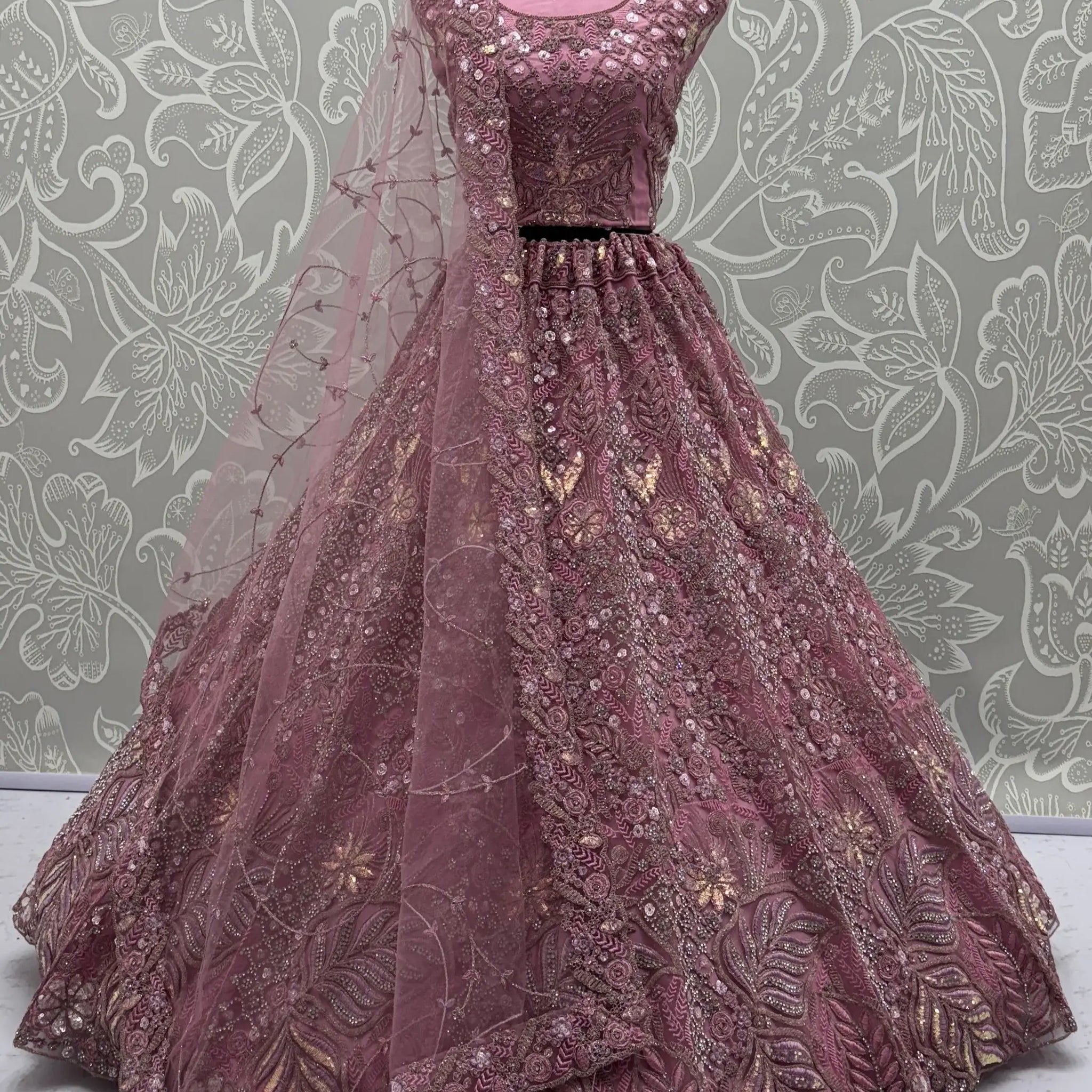 Dazzling Pink Multi Thread Embroidery Net Reception Wear Lehenga Choli - Zeel Clothing