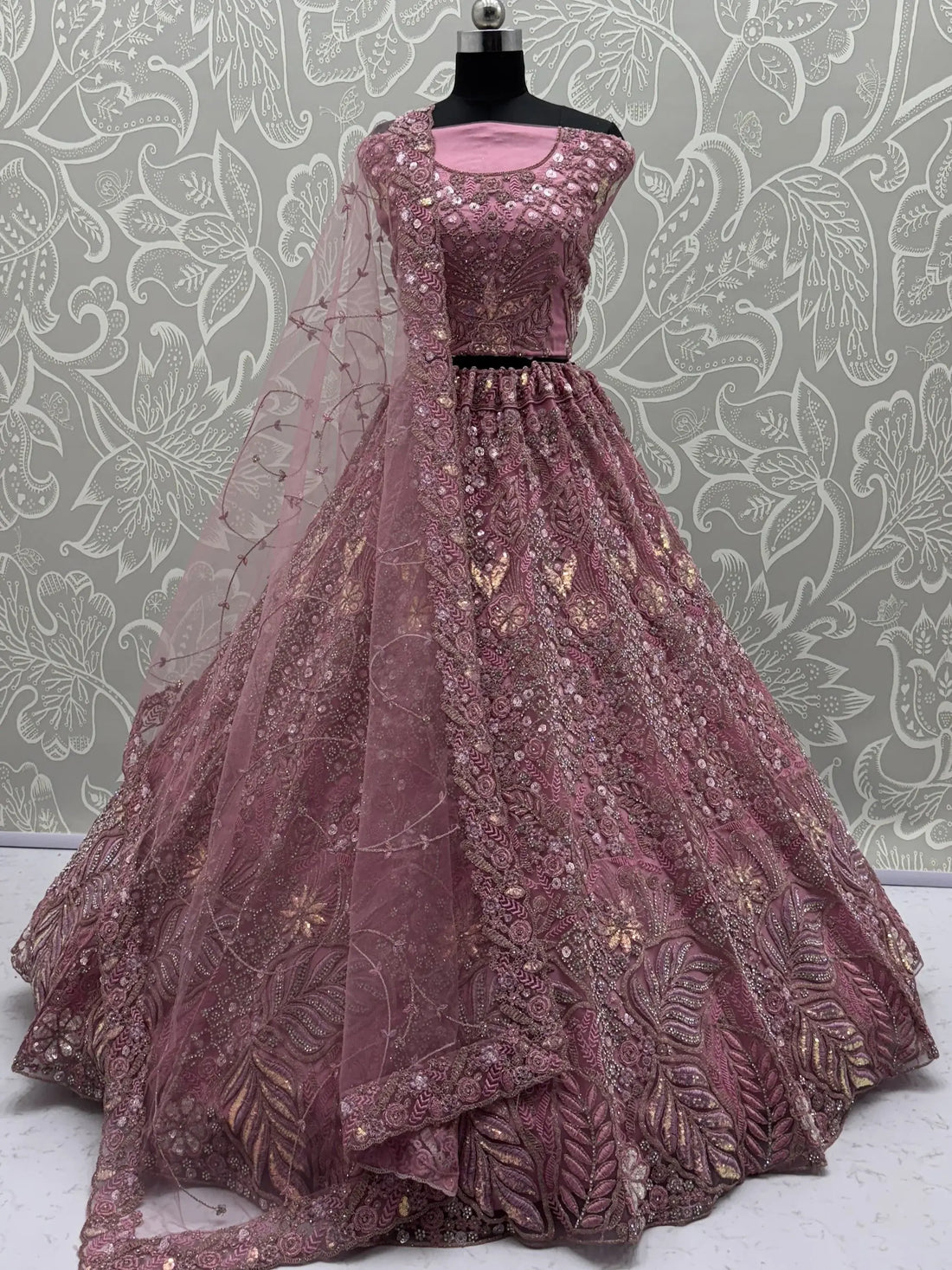 Dazzling Pink Multi Thread Embroidery Net Reception Wear Lehenga Choli - Zeel Clothing