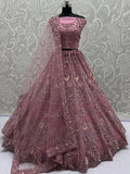 Dazzling Pink Multi Thread Embroidery Net Reception Wear Lehenga Choli - Zeel Clothing