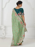 Dazzling Pista Green Border Work Dola Silk Wedding Wear Saree - Zeel Clothing