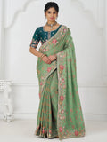 Dazzling Pista Green Border Work Dola Silk Wedding Wear Saree - Zeel Clothing
