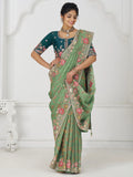 Dazzling Pista Green Border Work Dola Silk Wedding Wear Saree - Zeel Clothing
