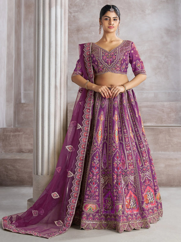 Dazzling Purple Banarasi Silk Bridesmaid Lehenga Choli With Dupatta - Zeel Clothing