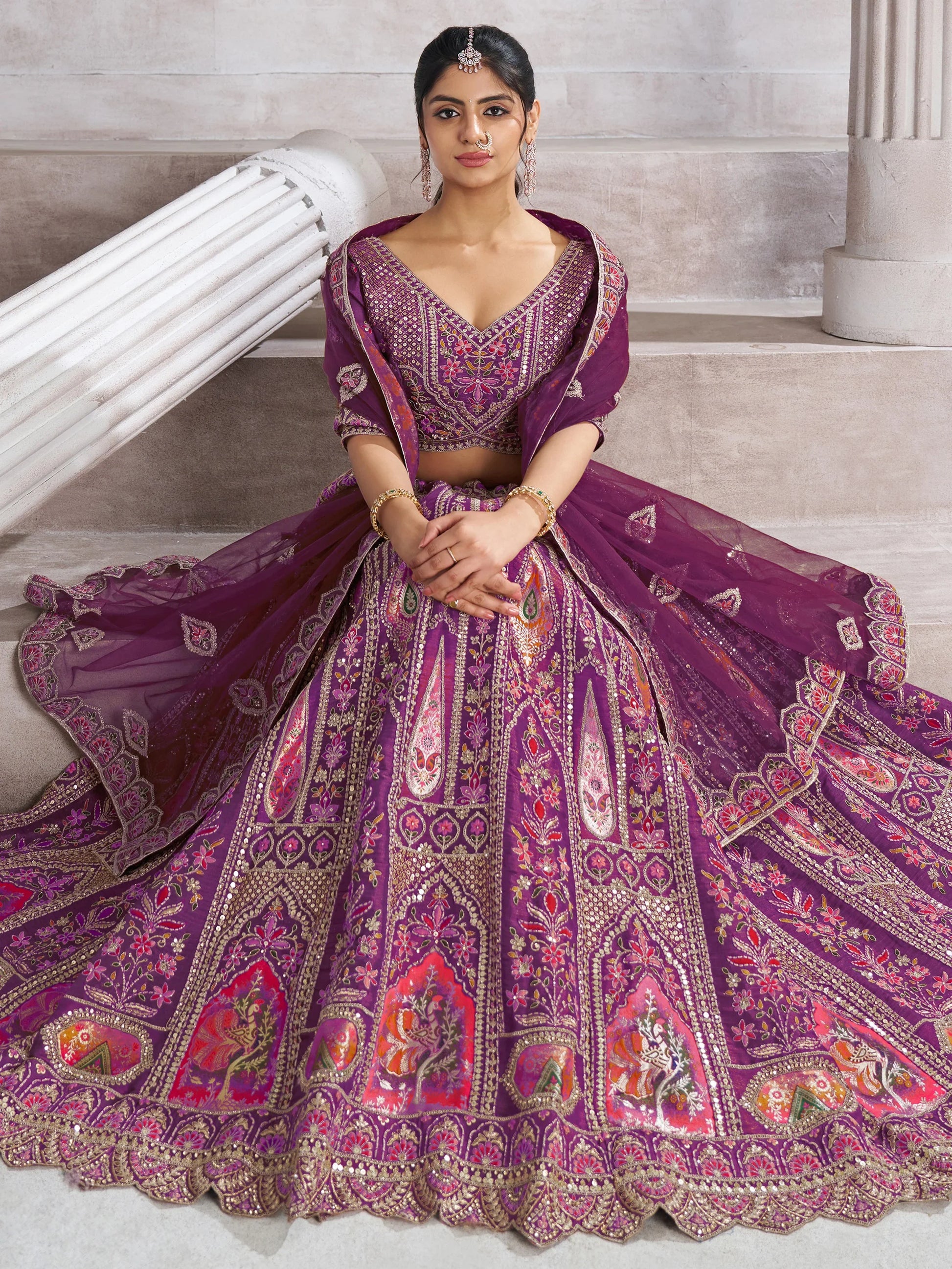 Dazzling Purple Banarasi Silk Bridesmaid Lehenga Choli With Dupatta - Zeel Clothing