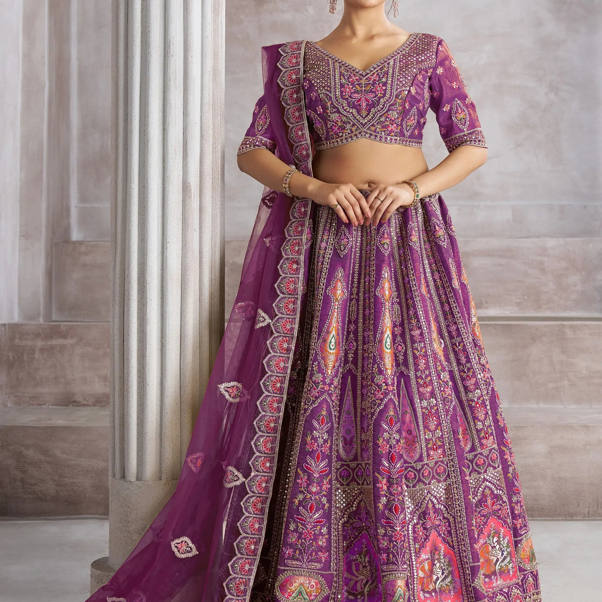Dazzling Purple Banarasi Silk Bridesmaid Lehenga Choli With Dupatta - Zeel Clothing