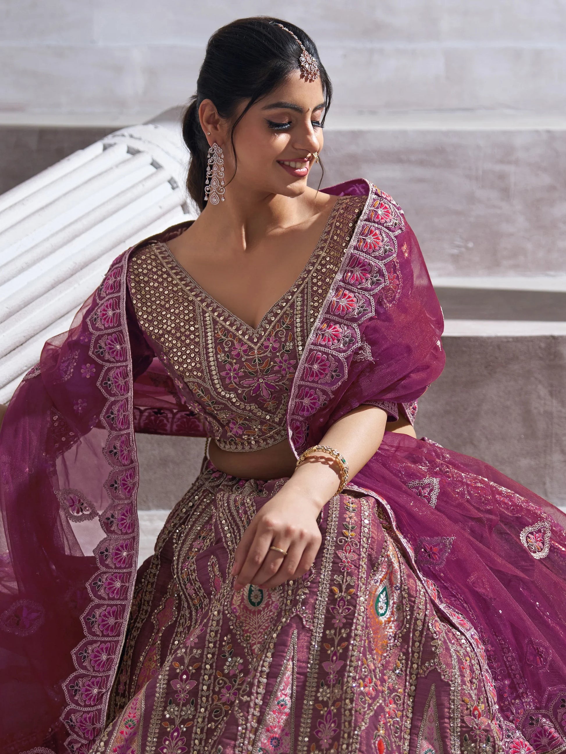 Dazzling Purple Banarasi Silk Bridesmaid Lehenga Choli With Dupatta - Zeel Clothing
