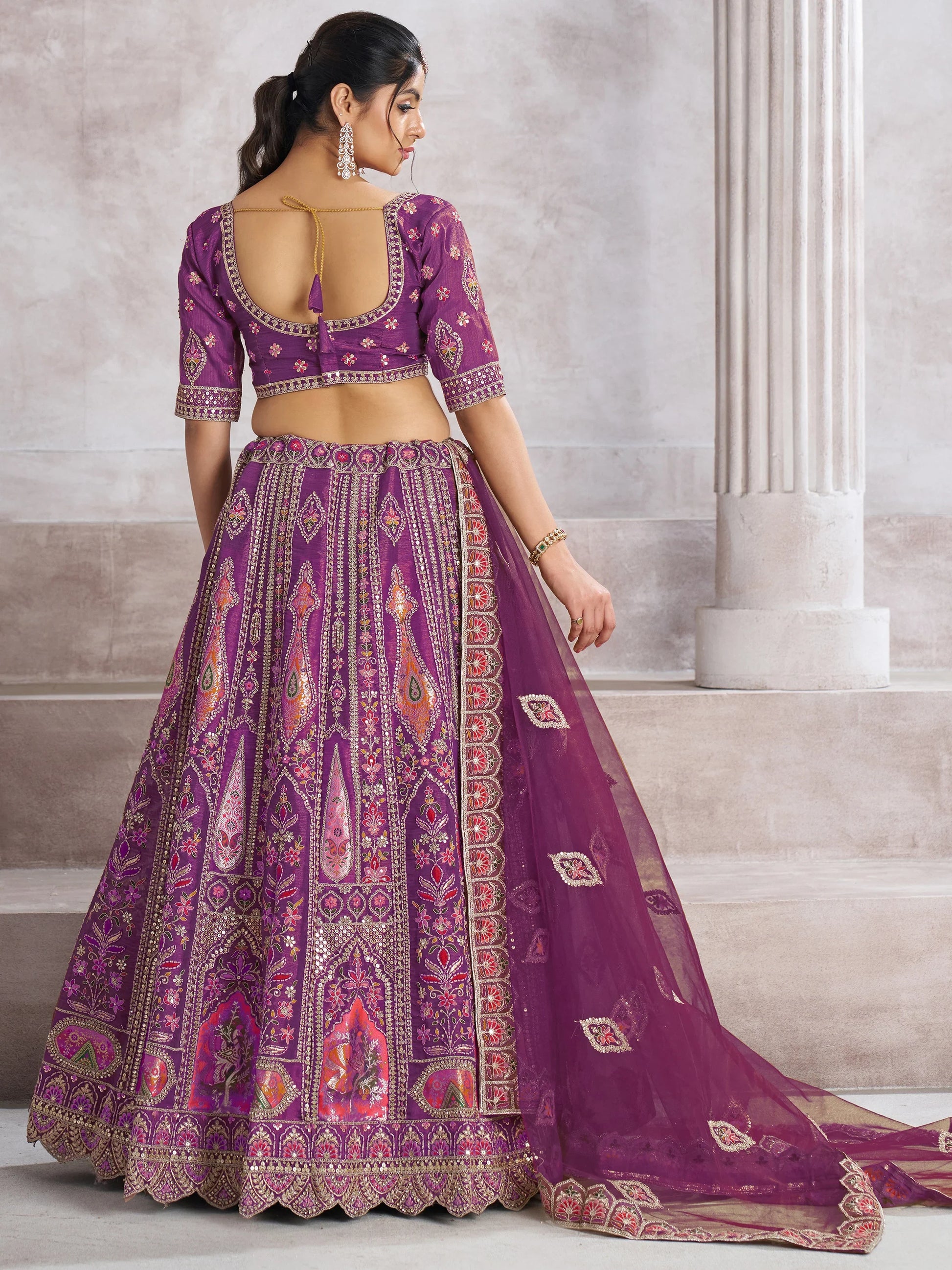 Dazzling Purple Banarasi Silk Bridesmaid Lehenga Choli With Dupatta - Zeel Clothing